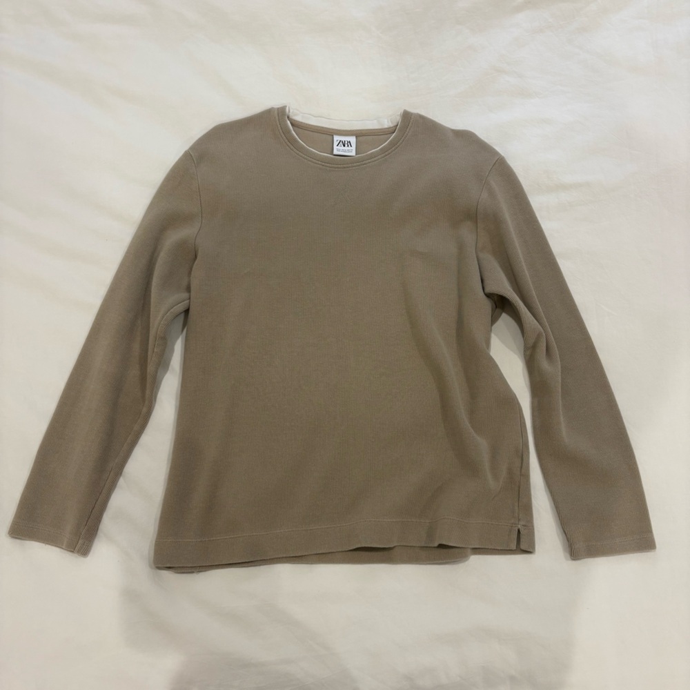 Zara Men's Beige Crewneck Sweater